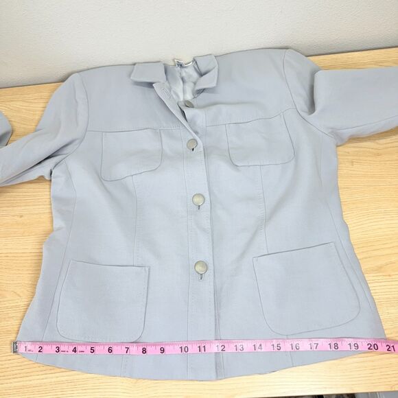 Talbots Wool Safari Utility Jacket Blazer Size 14 Light Blue Japan Vtg Career - Picture 12 of 15